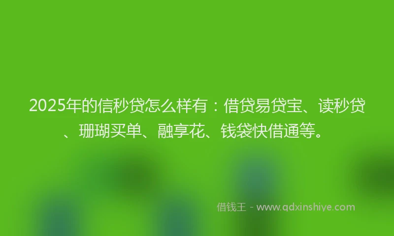 2025年的信秒贷怎么样有：借贷易贷宝、读秒贷、珊瑚买单、融享花、钱袋快借通等。