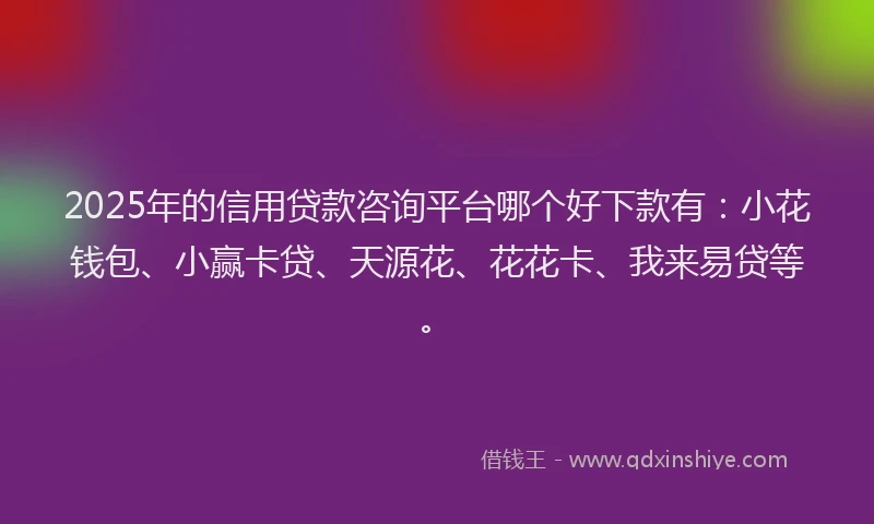 2025年的信用贷款咨询平台哪个好下款有：小花钱包、小赢卡贷、天源花、花花卡、我来易贷等。