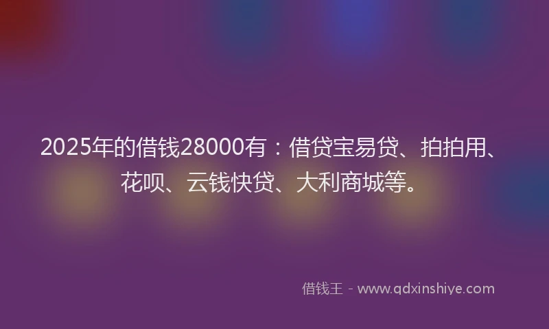 2025年的借钱28000有：借贷宝易贷、拍拍用、花呗、云钱快贷、大利商城等。