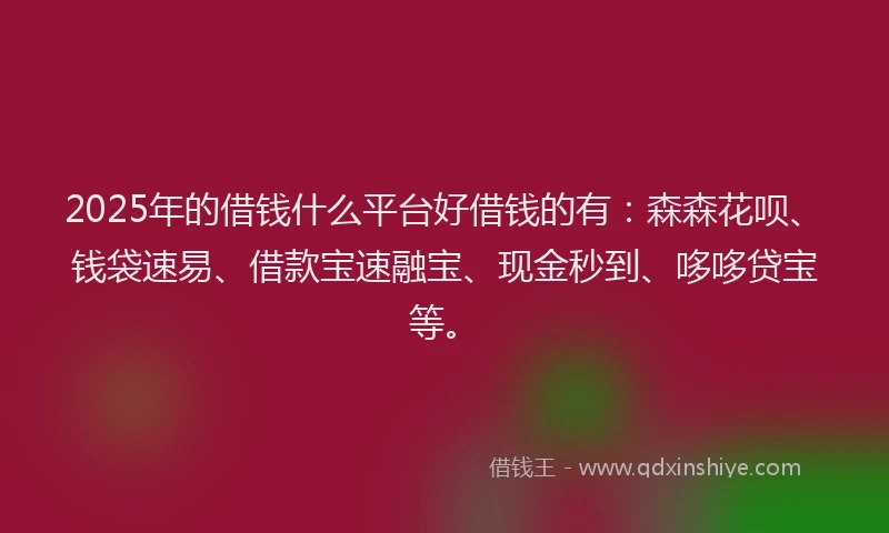 2025年的借钱什么平台好借钱的有：森森花呗、钱袋速易、借款宝速融宝、现金秒到、哆哆贷宝等。