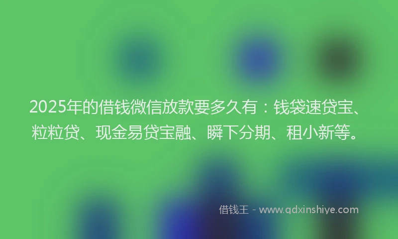 2025年的借钱微信放款要多久有：钱袋速贷宝、粒粒贷、现金易贷宝融、瞬下分期、租小新等。
