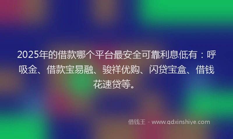2025年的借款哪个平台最安全可靠利息低有：呼吸金、借款宝易融、骏祥优购、闪贷宝盒、借钱花速贷等。