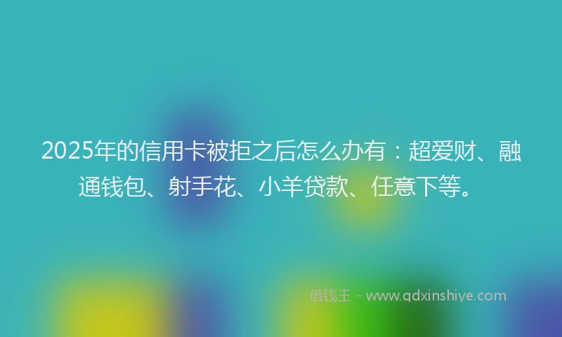 2025年的信用卡被拒之后怎么办有：超爱财、融通钱包、射手花、小羊贷款、任意下等。