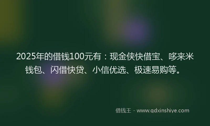 2025年的借钱100元有：现金侠快借宝、哆来米钱包、闪借快贷、小信优选、极速易购等。
