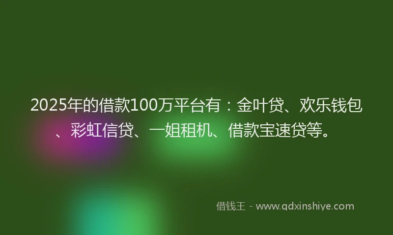 2025年的借款100万平台有：金叶贷、欢乐钱包、彩虹信贷、一姐租机、借款宝速贷等。