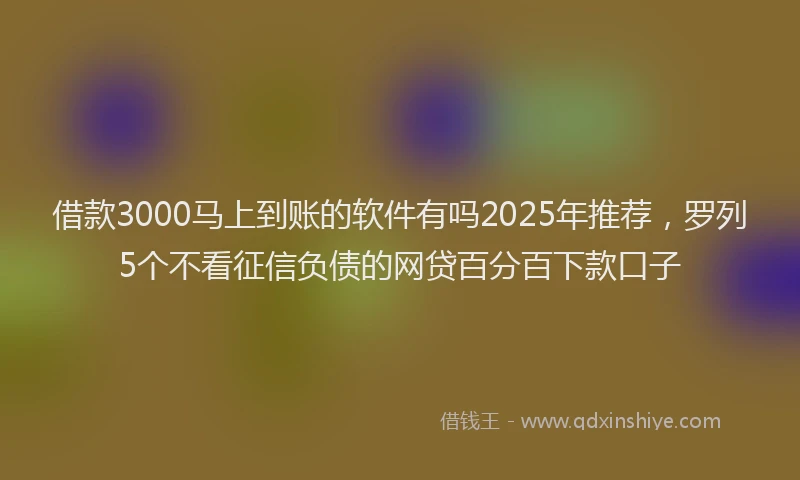 借款3000马上到账的软件有吗2025年推荐，罗列5个不看征信负债的网贷百分百下款口子