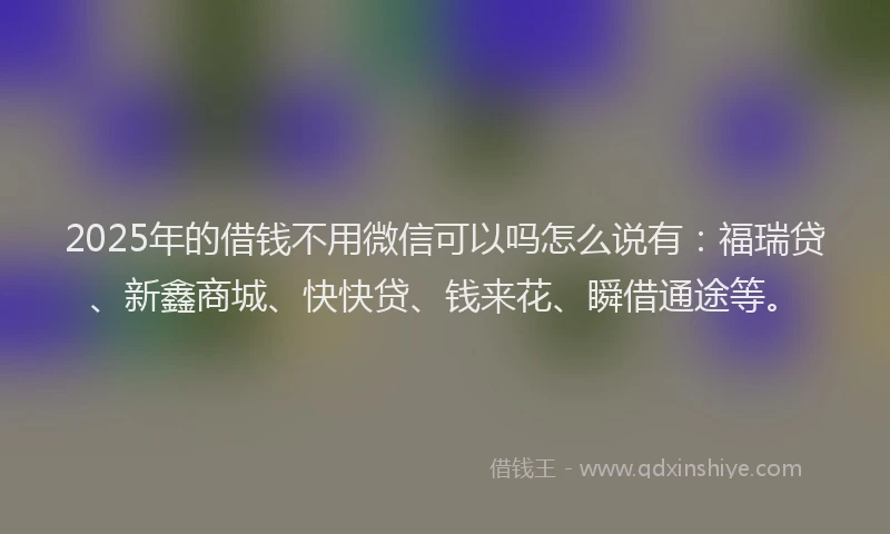 2025年的借钱不用微信可以吗怎么说有：福瑞贷、新鑫商城、快快贷、钱来花、瞬借通途等。
