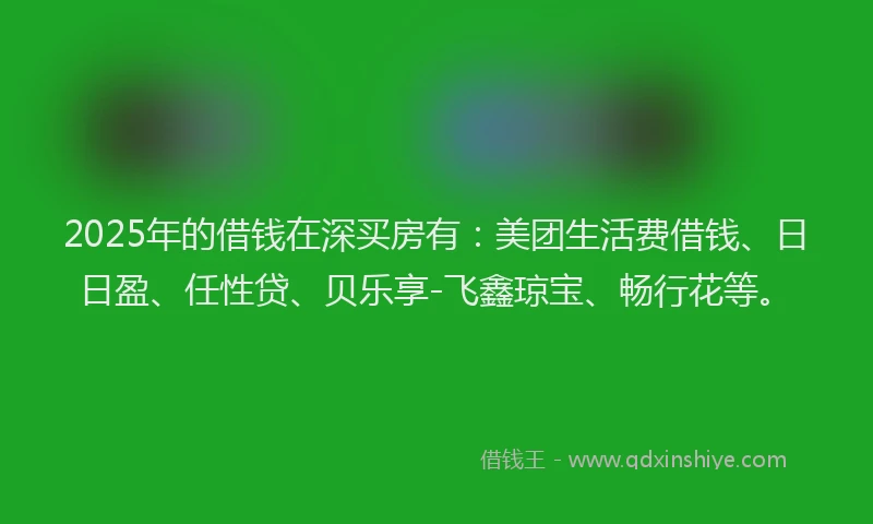 2025年的借钱在深买房有：美团生活费借钱、日日盈、任性贷、贝乐享-飞鑫琼宝、畅行花等。