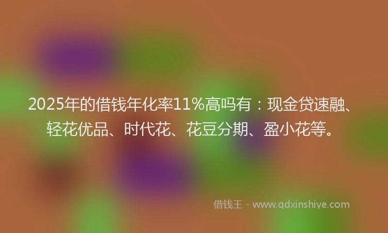 2025年的借钱年化率11%高吗有：现金贷速融、轻花优品、时代花、花豆分期、盈小花等。