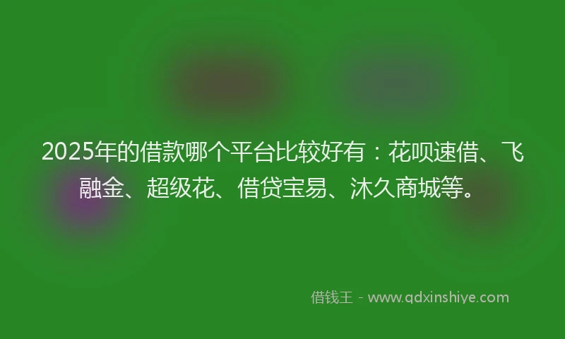 2025年的借款哪个平台比较好有：花呗速借、飞融金、超级花、借贷宝易、沐久商城等。