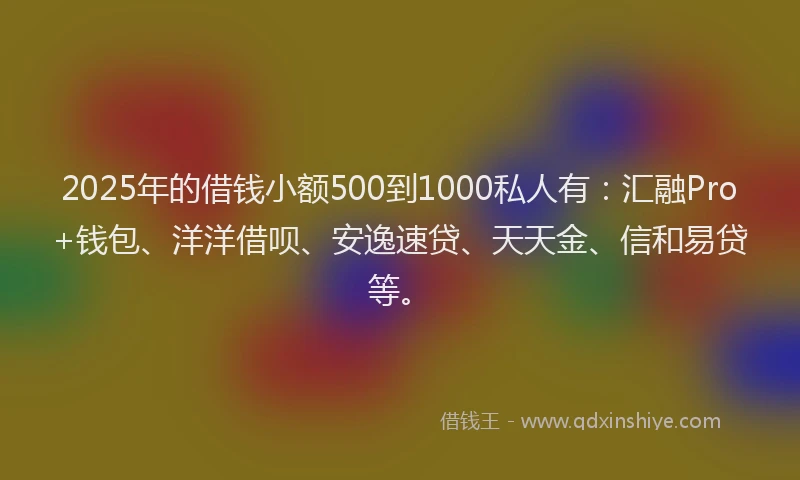 2025年的借钱小额500到1000私人有：汇融Pro+钱包、洋洋借呗、安逸速贷、天天金、信和易贷等。