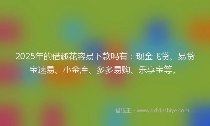 2025年的借趣花容易下款吗有：现金飞贷、易贷宝速易、小金库、多多易购、乐享宝等。
