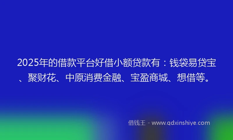 2025年的借款平台好借小额贷款有：钱袋易贷宝、聚财花、中原消费金融、宝盈商城、想借等。