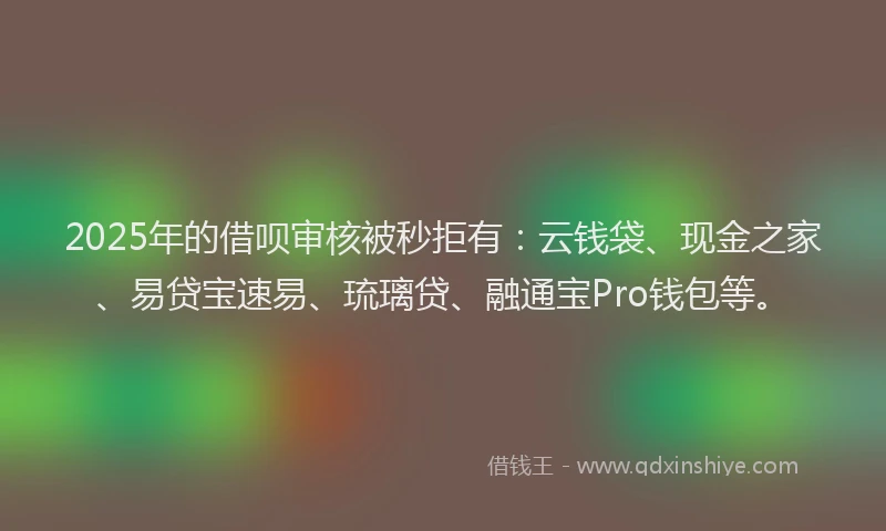 2025年的借呗审核被秒拒有：云钱袋、现金之家、易贷宝速易、琉璃贷、融通宝Pro钱包等。
