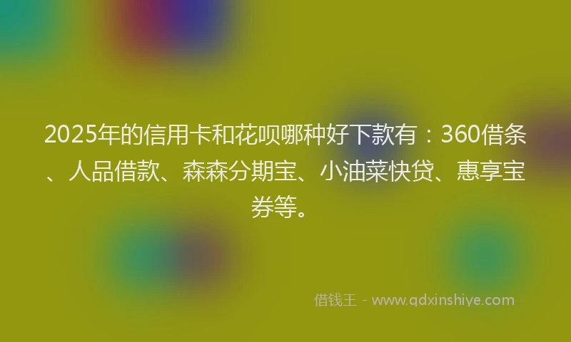 2025年的信用卡和花呗哪种好下款有：360借条、人品借款、森森分期宝、小油菜快贷、惠享宝券等。