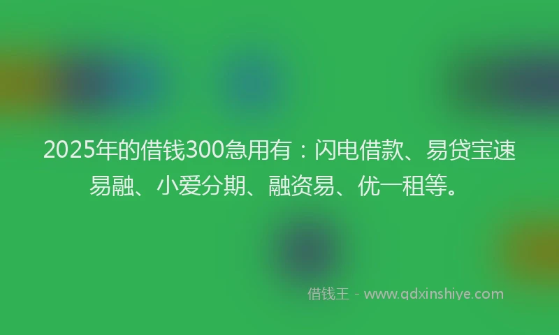 2025年的借钱300急用有:闪电借款、易贷宝速易融、小爱分期、融资易、优一租等。