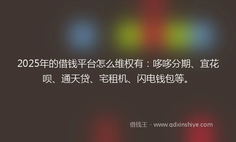 2025年的借钱平台怎么维权有：哆哆分期、宜花呗、通天贷、宅租机、闪电钱包等。