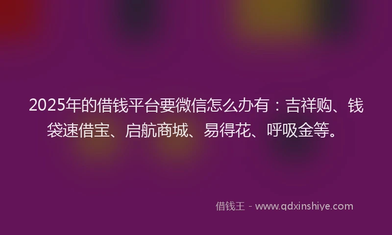 2025年的借钱平台要微信怎么办有：吉祥购、钱袋速借宝、启航商城、易得花、呼吸金等。