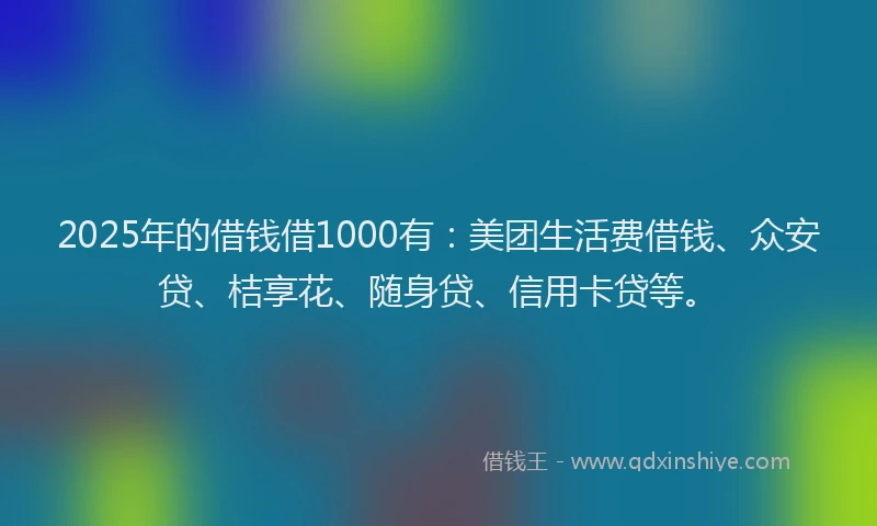 2025年的借钱借1000有:美团生活费借钱、众安贷、桔享花、随身贷、信用卡贷等。