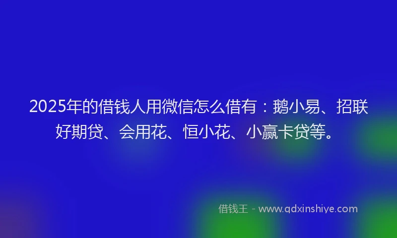 2025年的借钱人用微信怎么借有：鹅小易、招联好期贷、会用花、恒小花、小赢卡贷等。