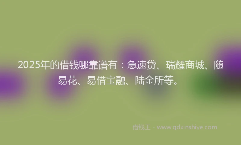 2025年的借钱哪靠谱有：急速贷、瑞耀商城、随易花、易借宝融、陆金所等。