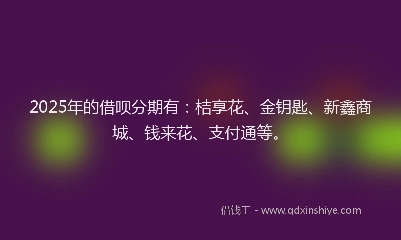 2025年的借呗分期有：桔享花、金钥匙、新鑫商城、钱来花、支付通等。