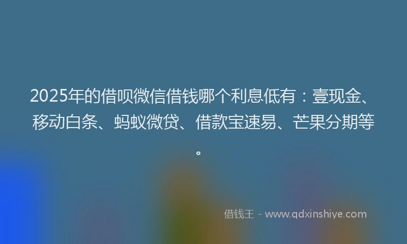 2025年的借呗微信借钱哪个利息低有：壹现金、移动白条、蚂蚁微贷、借款宝速易、芒果分期等。