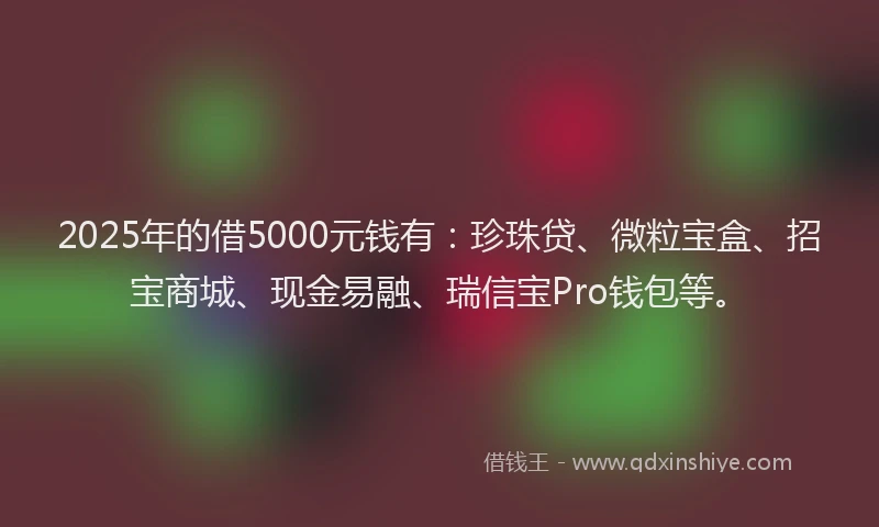 2025年的借5000元钱有：珍珠贷、微粒宝盒、招宝商城、现金易融、瑞信宝Pro钱包等。