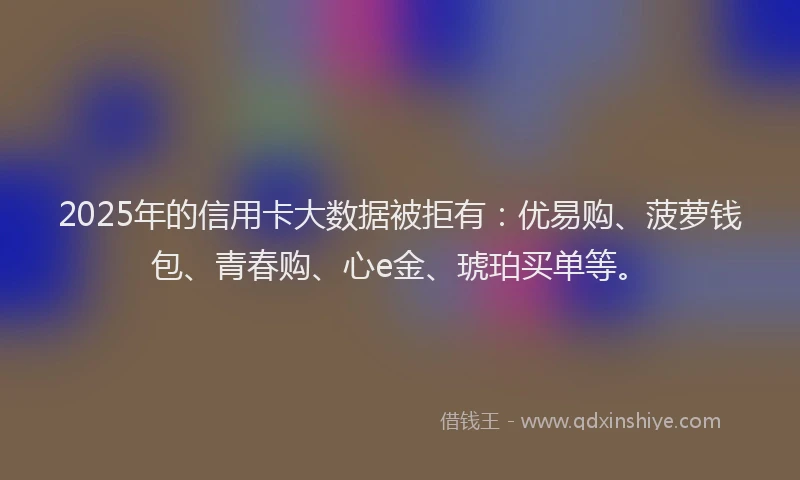 2025年的信用卡大数据被拒有：优易购、菠萝钱包、青春购、心e金、琥珀买单等。