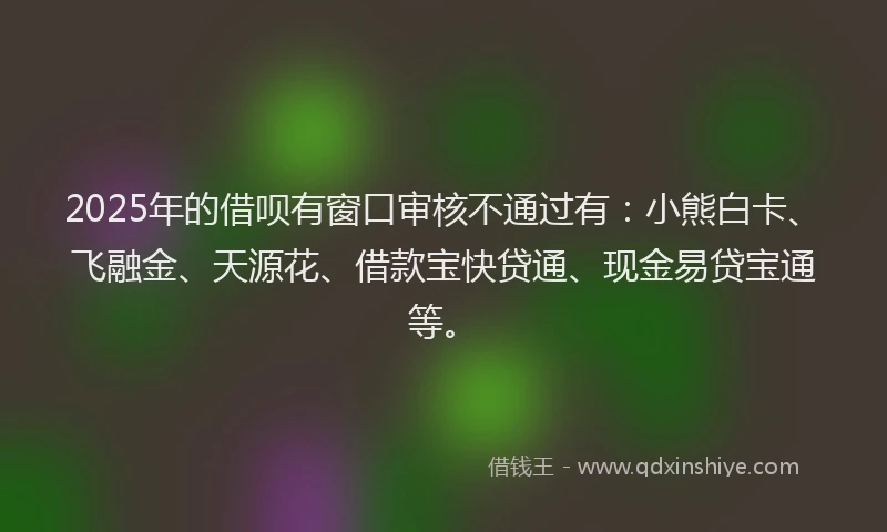 2025年的借呗有窗口审核不通过有：小熊白卡、飞融金、天源花、借款宝快贷通、现金易贷宝通等。