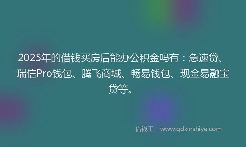 2025年的借钱买房后能办公积金吗有：急速贷、瑞信Pro钱包、腾飞商城、畅易钱包、现金易融宝贷等。