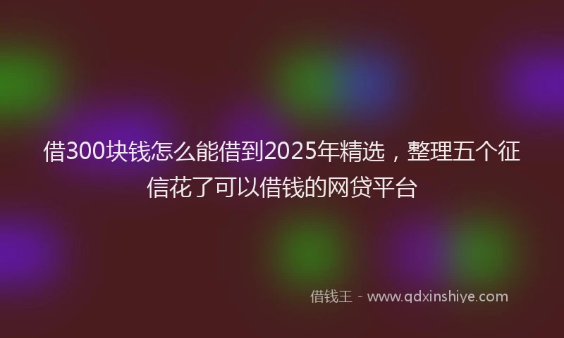 借300块钱怎么能借到2025年精选，整理五个征信花了可以借钱的网贷平台