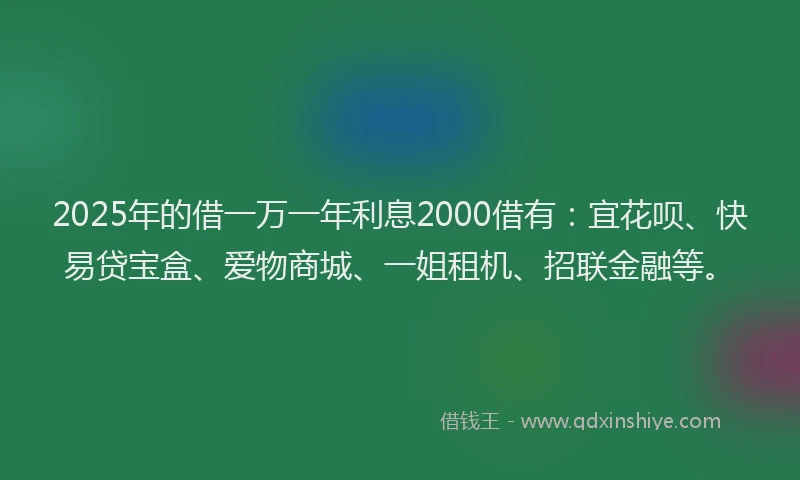 2025年的借一万一年利息2000借有：宜花呗、快易贷宝盒、爱物商城、一姐租机、招联金融等。