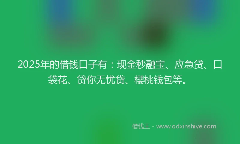 2025年的借钱口子有：现金秒融宝、应急贷、口袋花、贷你无忧贷、樱桃钱包等。