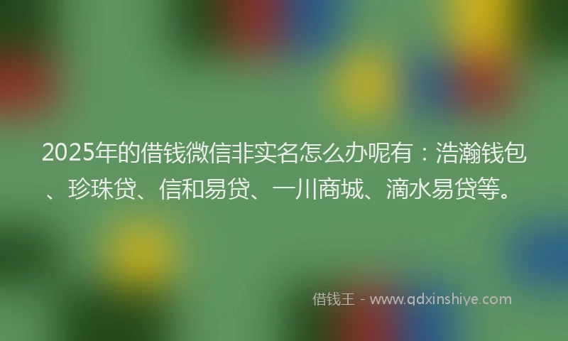 2025年的借钱微信非实名怎么办呢有：浩瀚钱包、珍珠贷、信和易贷、一川商城、滴水易贷等。