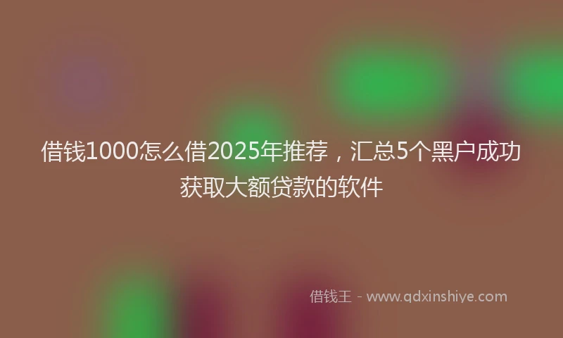 借钱1000怎么借2025年推荐，汇总5个黑户成功获取大额贷款的软件