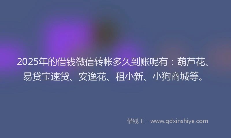 2025年的借钱微信转帐多久到账呢有：葫芦花、易贷宝速贷、安逸花、租小新、小狗商城等。