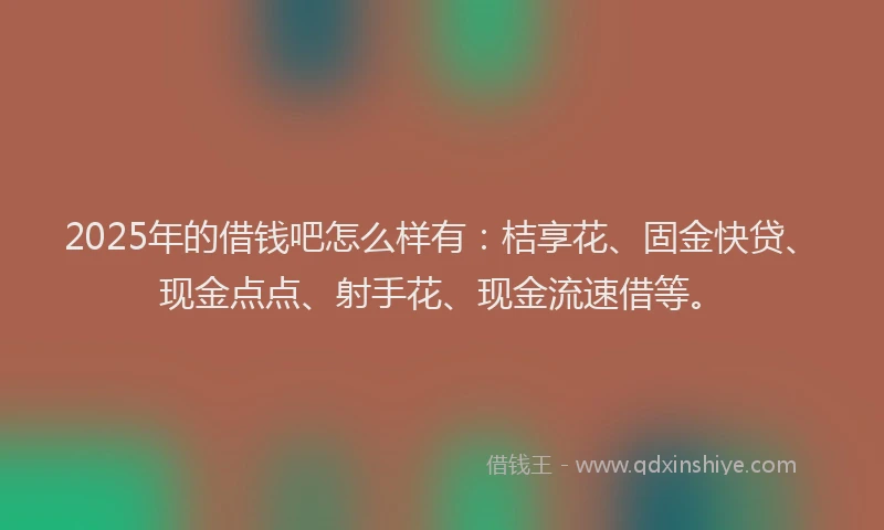 2025年的借钱吧怎么样有：桔享花、固金快贷、现金点点、射手花、现金流速借等。