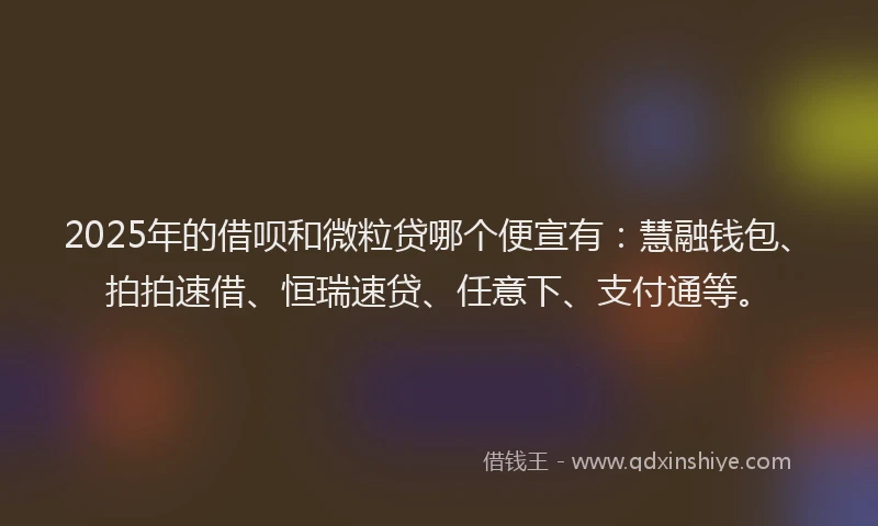2025年的借呗和微粒贷哪个便宣有：慧融钱包、拍拍速借、恒瑞速贷、任意下、支付通等。