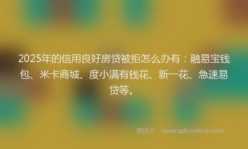 2025年的信用良好房贷被拒怎么办有：融易宝钱包、米卡商城、度小满有钱花、新一花、急速易贷等。