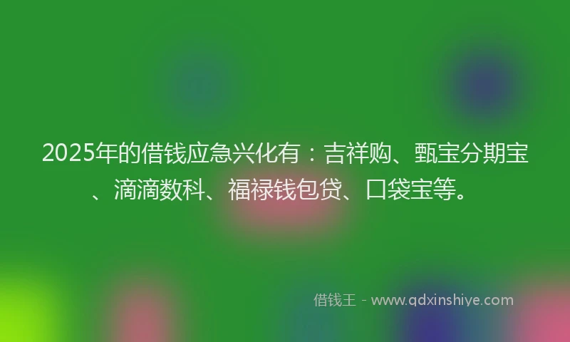 2025年的借钱应急兴化有：吉祥购、甄宝分期宝、滴滴数科、福禄钱包贷、口袋宝等。
