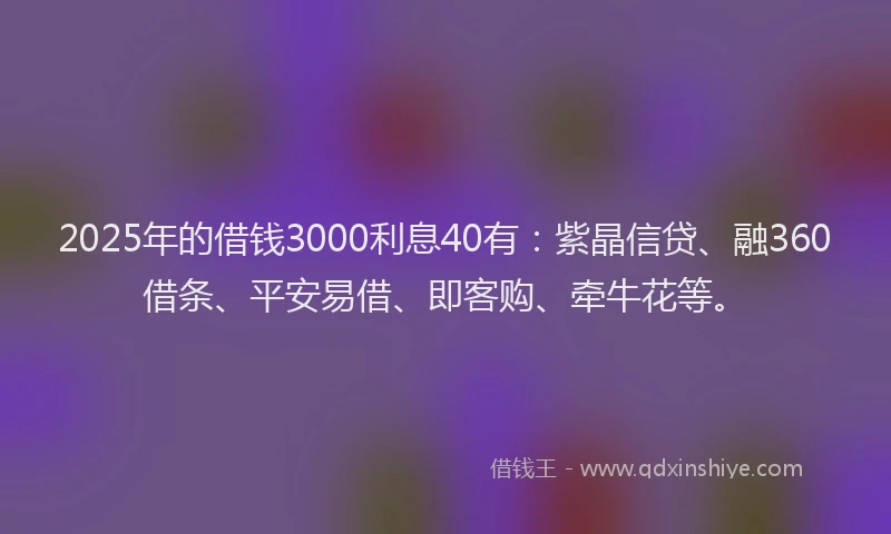 2025年的借钱3000利息40有：紫晶信贷、融360借条、平安易借、即客购、牵牛花等。