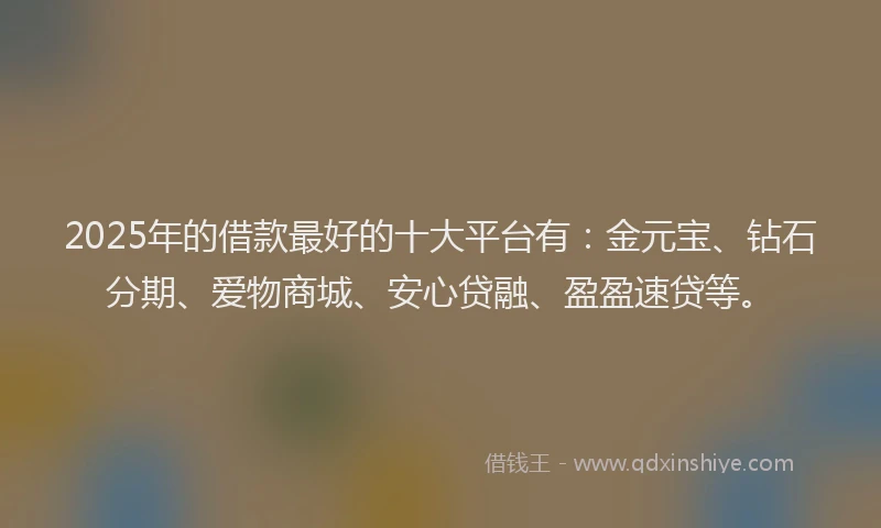 2025年的借款最好的十大平台有：金元宝、钻石分期、爱物商城、安心贷融、盈盈速贷等。