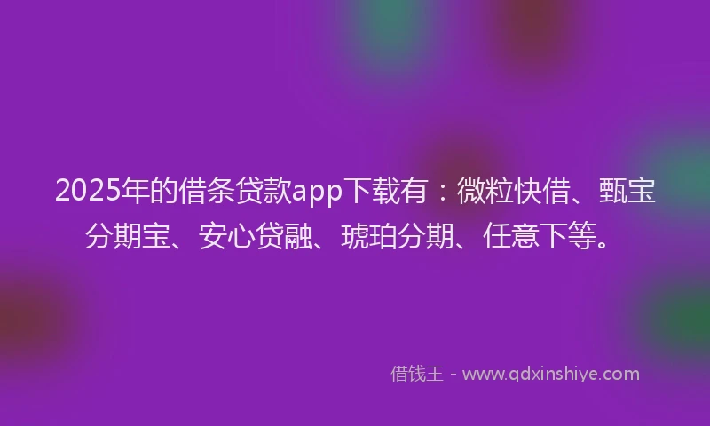 2025年的借条贷款app下载有：微粒快借、甄宝分期宝、安心贷融、琥珀分期、任意下等。