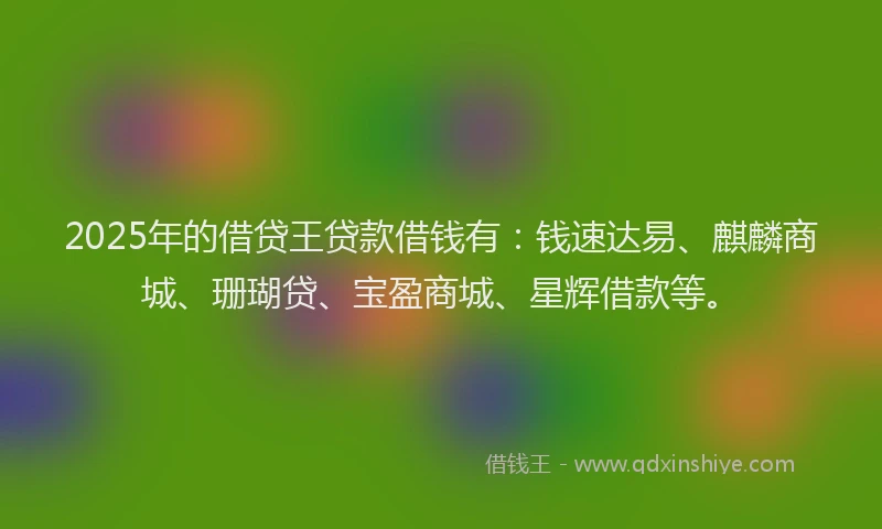 2025年的借贷王贷款借钱有：钱速达易、麒麟商城、珊瑚贷、宝盈商城、星辉借款等。