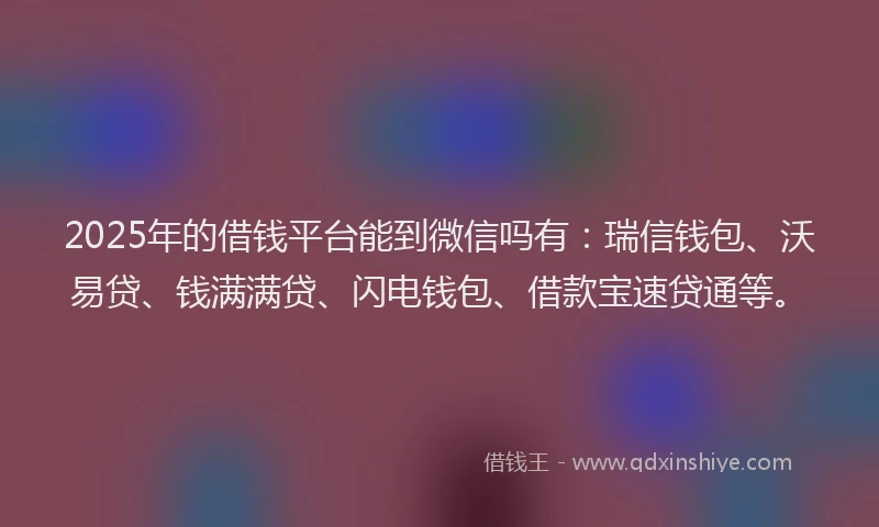 2025年的借钱平台能到微信吗有：瑞信钱包、沃易贷、钱满满贷、闪电钱包、借款宝速贷通等。
