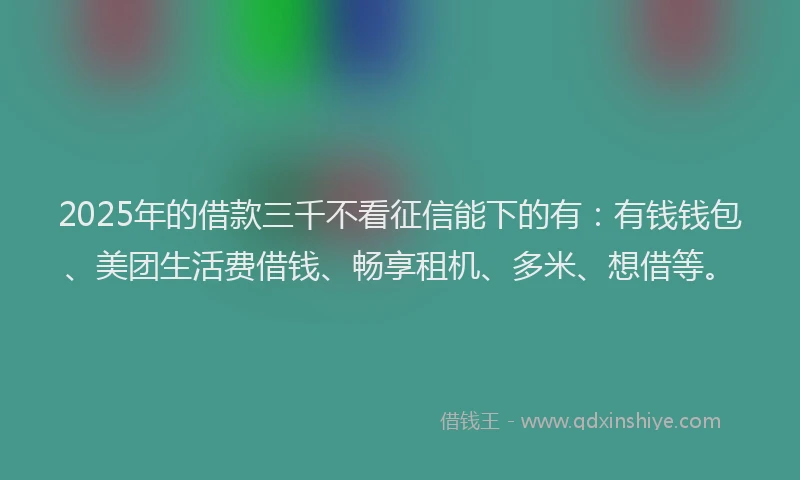 2025年的借款三千不看征信能下的有：有钱钱包、美团生活费借钱、畅享租机、多米、想借等。