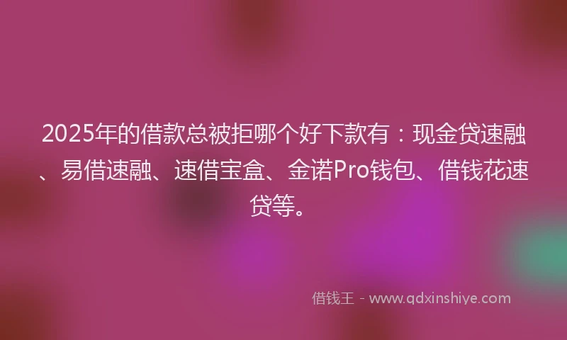 2025年的借款总被拒哪个好下款有：现金贷速融、易借速融、速借宝盒、金诺Pro钱包、借钱花速贷等。