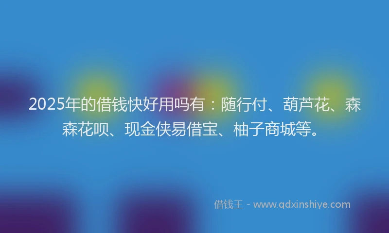 2025年的借钱快好用吗有：随行付、葫芦花、森森花呗、现金侠易借宝、柚子商城等。