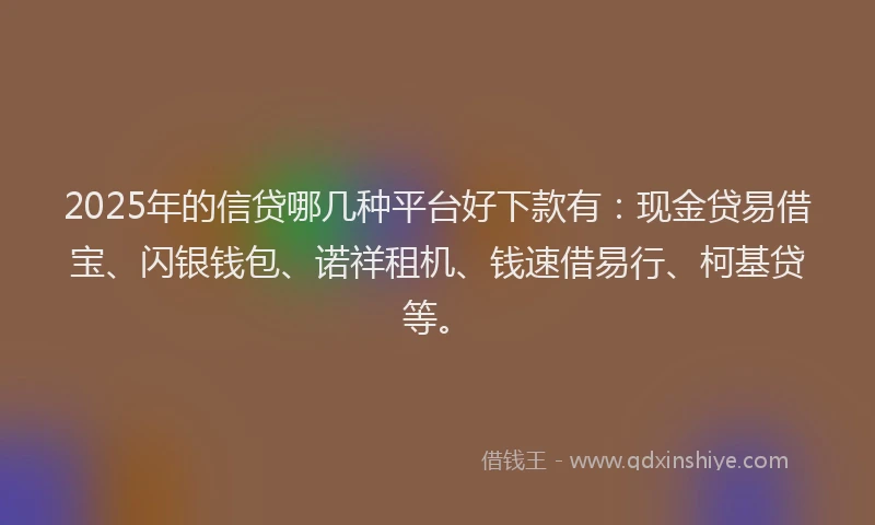 2025年的信贷哪几种平台好下款有：现金贷易借宝、闪银钱包、诺祥租机、钱速借易行、柯基贷等。